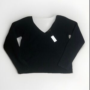 NWT Elegant Black Deep V-neck Banana Republic Sweater Wool & Yak Blend Soft sz L